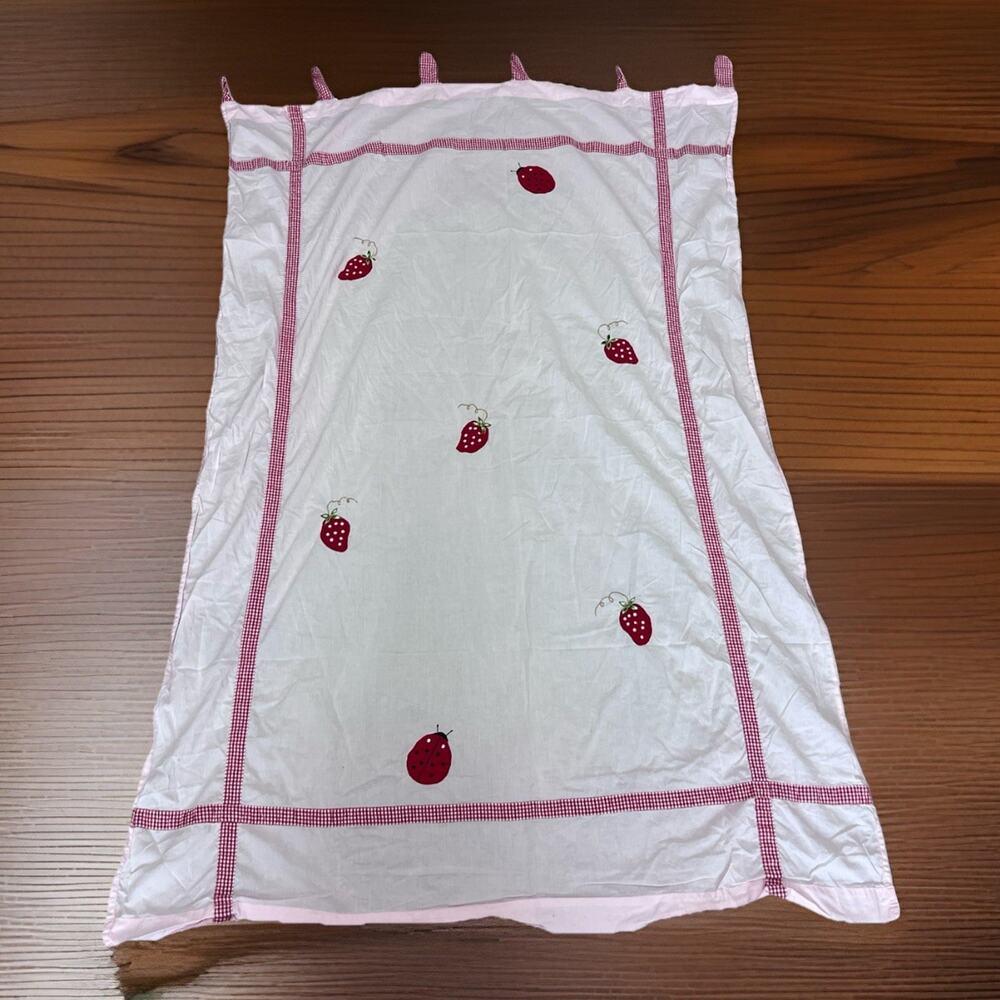 Strawberry & Ladybug Tab Curtain Panel Pink Red Gingham 53"L x 38"W